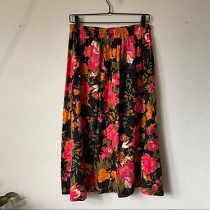 Vintage Fitting Image cotton floral print mid length skirt with elastic waist